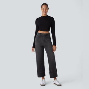 HALARA Flex Denim High Waist Roll Hem Ink Black Wash Jeans Women's M Tall MT NWT